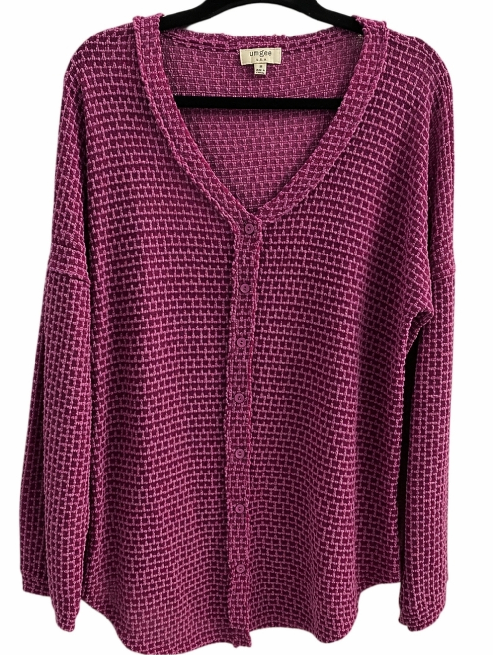 Umgee Waffle Knit Button Front Cardigan Sweater Berry Pink Size Medium
